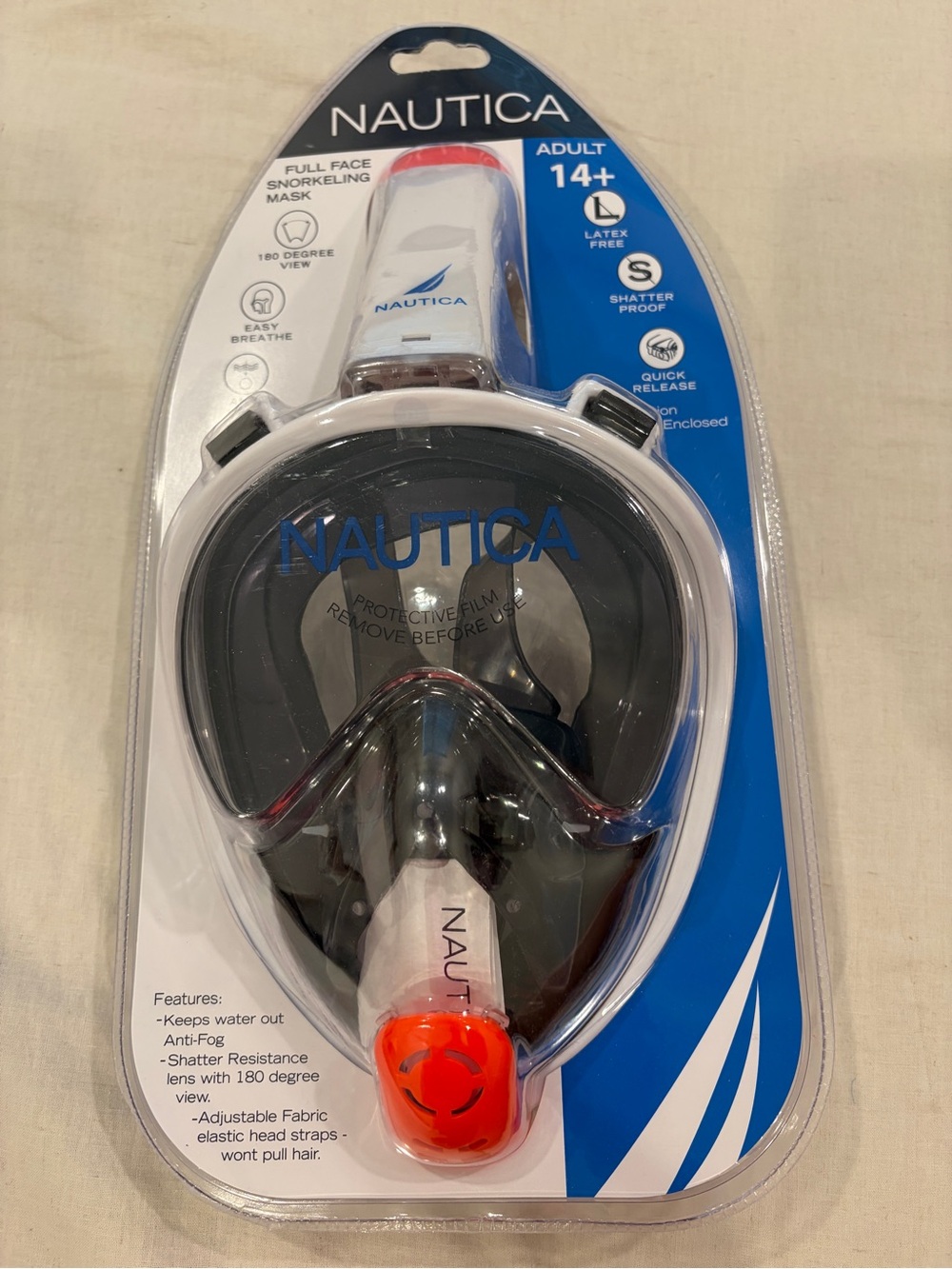 Nautica White and Orange Full-Face Snorkel Mask